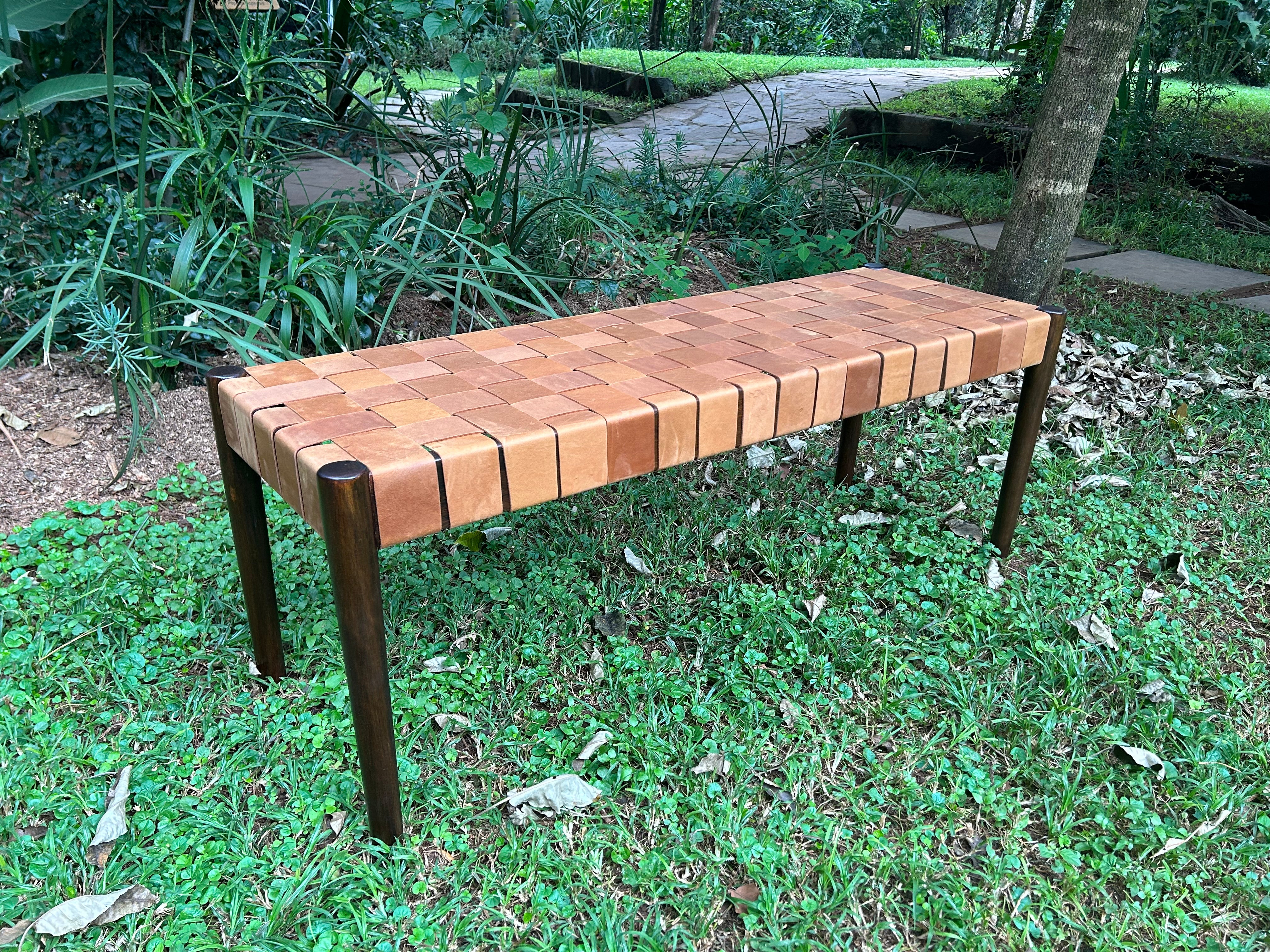 Leather Woven Bench