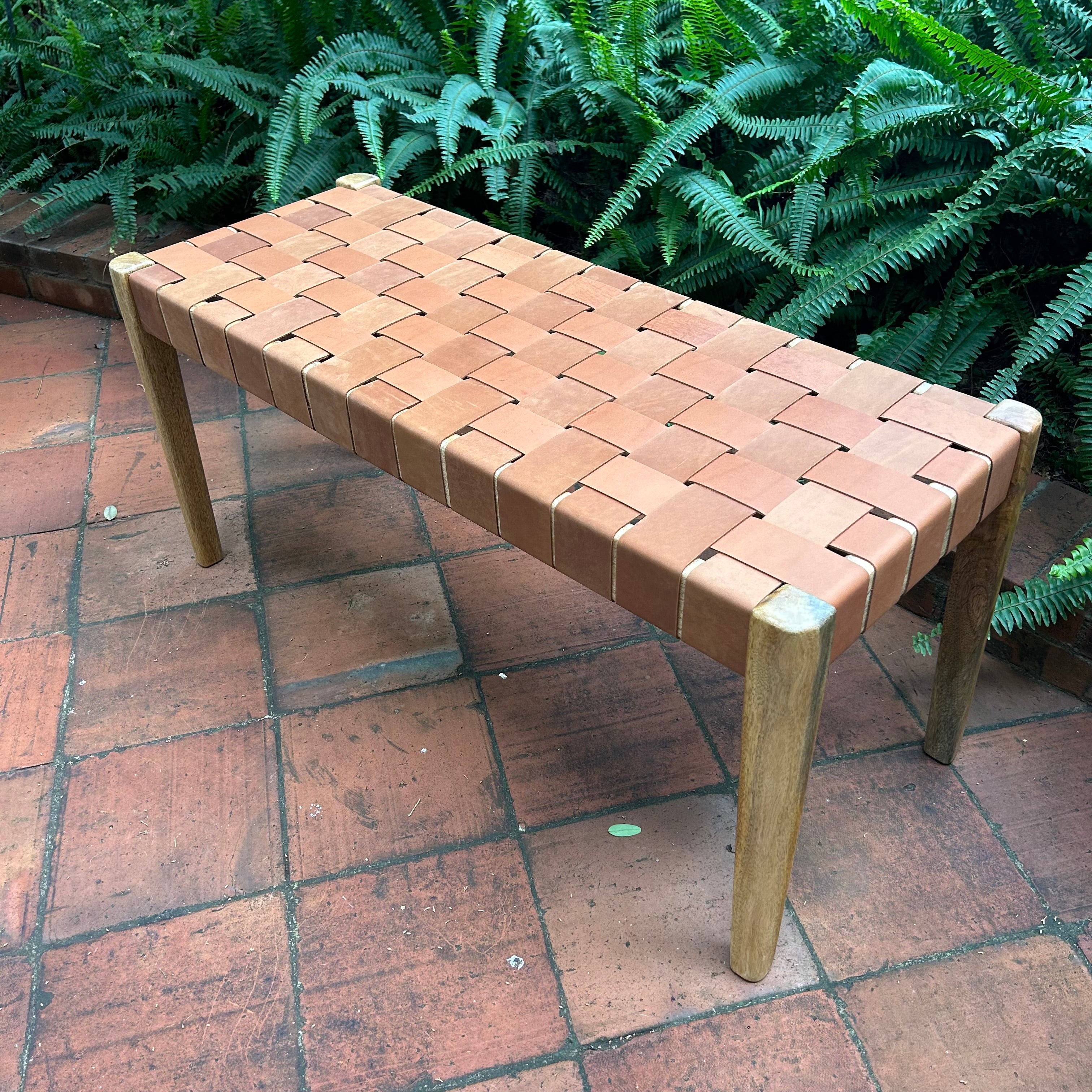 Leather Woven Bench