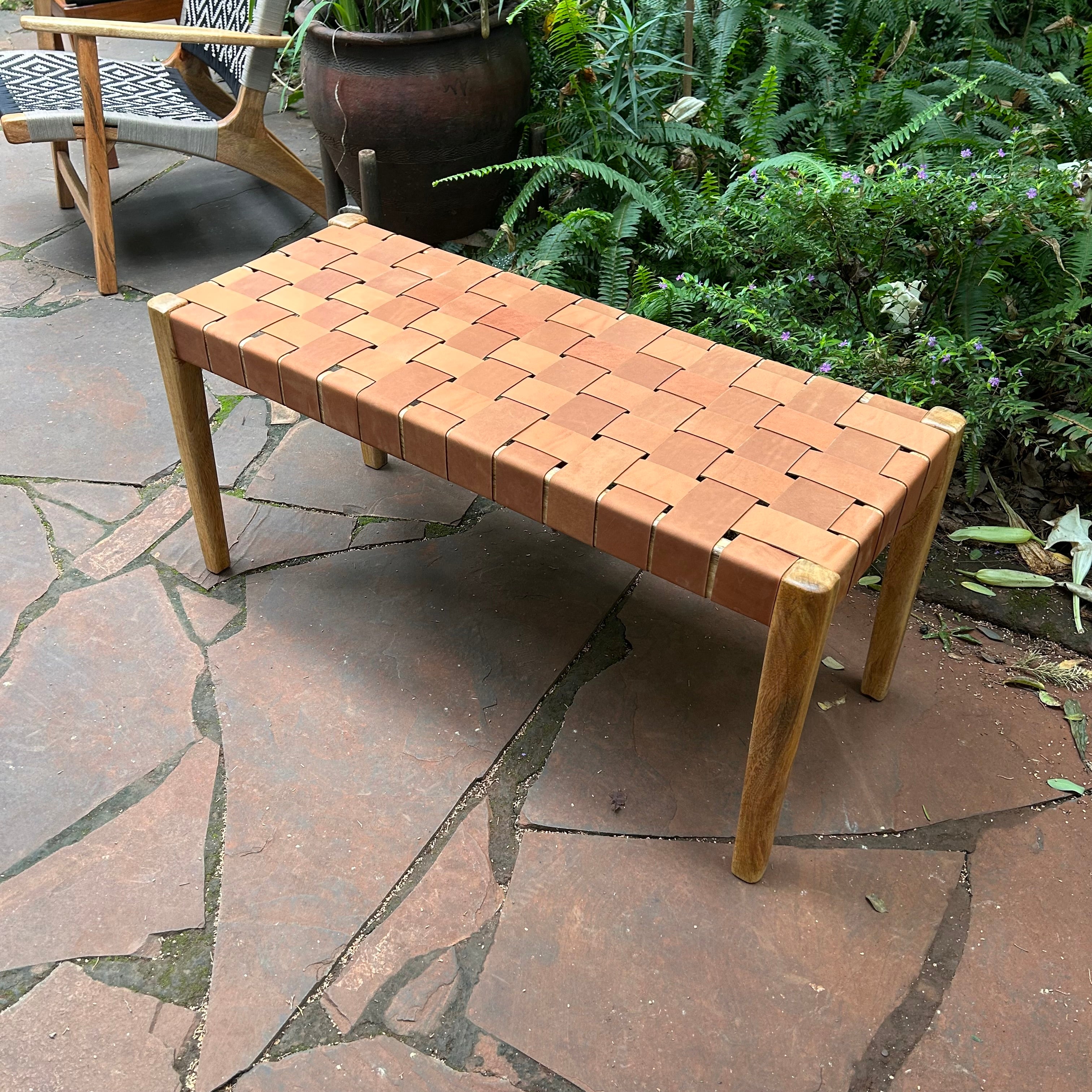 Leather Woven Bench